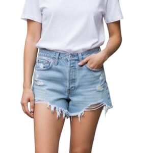 LEVI'S 501 Women's Light Wash Denim Distressed Cotton Button Fly Shorts Size W30
